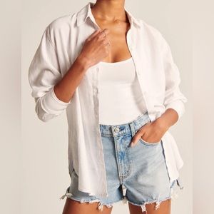 A+F WHITE LINEN RESORT LONG SLEEVE BUTTON DOWN SHIRT